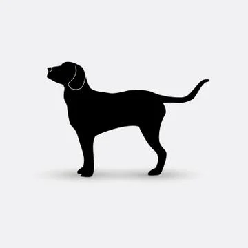 Vector silhouette of a dog on white background. Stock Illustration