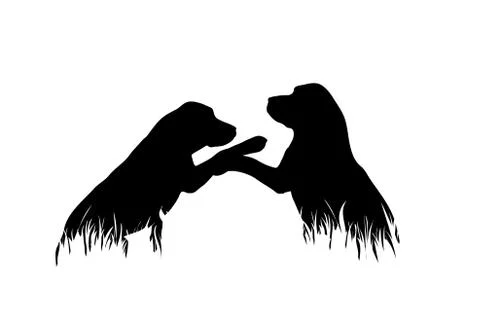 Vector silhouette of dogs in the grass on white background. Symbol of animal, Stock Illustration