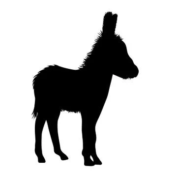 Vector silhouette of donkey on white background. Stock Illustration