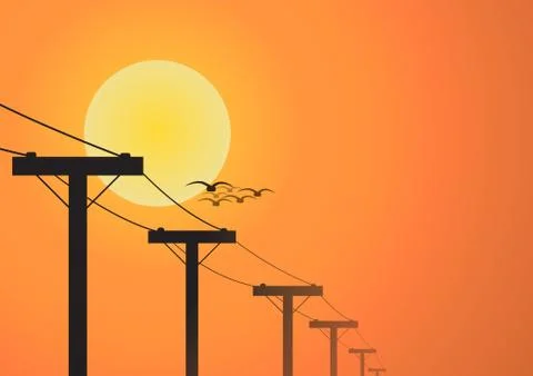 Vector : Silhouette electricity post before sunset Stock Illustration