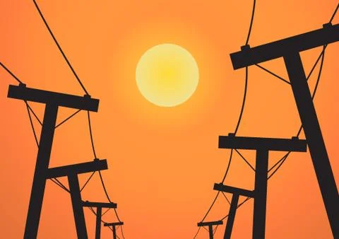 Vector : Silhouette electricity post before sunset Stock Illustration