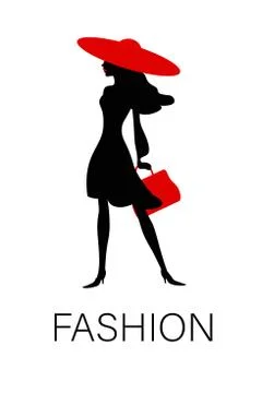 Vector silhouette of an elegant fashion woman with red hat Stock Illustration