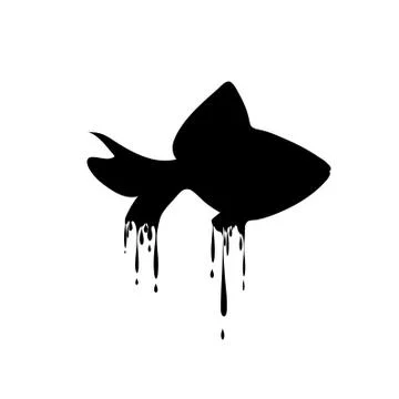 Vector silhouette of fish with drops on white background. Stock Illustration