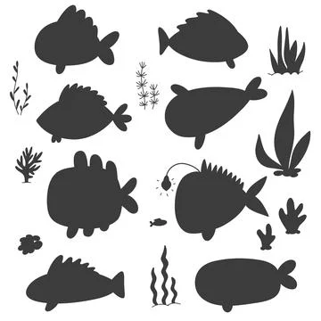 Vector silhouette of fish on white background. Stock Illustration