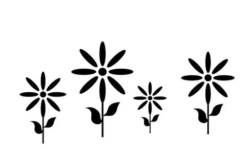 Vector silhouette of flowers on white background. Symbol of plant, park, gard Ilustración de archivo