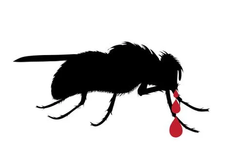 Vector silhouette of fly with drop of blood on white background. Symbol of st Stock-Illustration