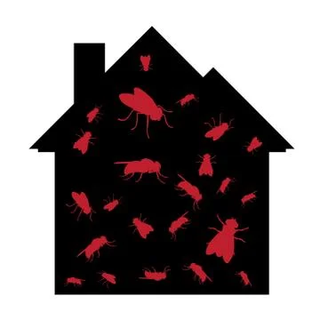 Vector silhouette of fly at home mark on white background. Symbol of stop ann Stock-Illustration