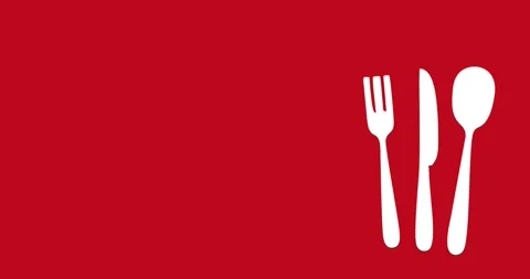 Vector silhouette of fork, knife and spoon isolated red background Stock Footage 340516192