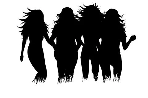 Vector silhouette of friends on white background. Symbol of sport, girl,healt Ilustración de archivo