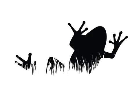 Vector silhouette of frog in the grass on white background. Symbol of animal, Stock Illustration