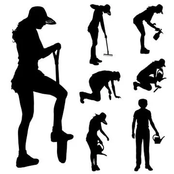 Vector silhouette of a gardener. Stock Illustration
