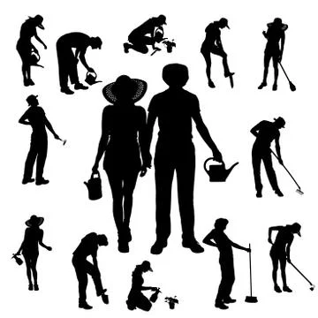 Vector silhouette of a gardener. Illustrazione stock