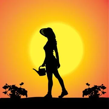 Vector silhouette of a gardener. Stock Illustration
