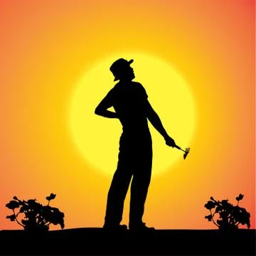 Vector silhouette of a gardener. Illustrazione stock