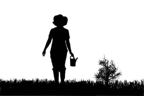 Vector silhouette of a gardener. Stock Illustration