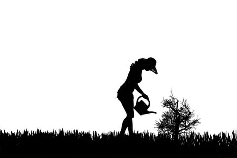 Vector silhouette of a gardener. Stock Illustration