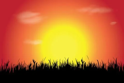 Vector silhouette of grass at sunset. Symbol of nature. Stock Illustration