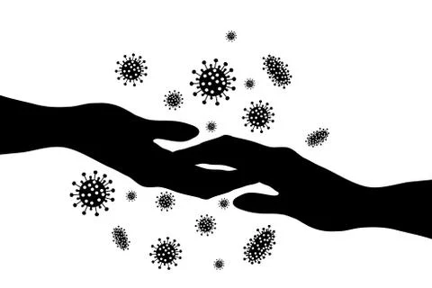 Vector silhouette of hand contaminated with bacteria in contact on white back Stock Illustration