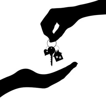 Vector silhouette of hand give of keys from the house other people. Stock Illustration