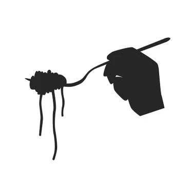 Vector. A silhouette of a hand holding a fork with spaghetti. Isolated Stock Illustration
