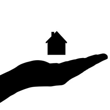 Vector silhouette of a hand with house. Stock Illustration