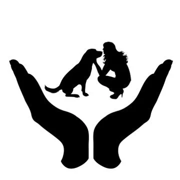 Vector silhouette of a hand in a protection gesture protecting a girl with do Stock Illustration