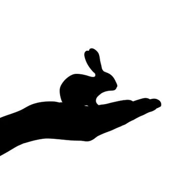 Vector silhouette of hand with rabbit on white background. Stock Illustration