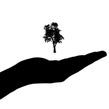 Vector silhouette of a hand with tree. Stock Illustration