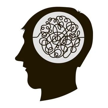 Vector Silhouette of Head. Concept of mental health problems, stress, grief,  Illustrazione stock