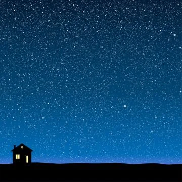 Vector silhouette of the house on the star sky. Stock Illustration
