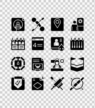 A vector silhouette image of a Black Filled Icons Set with a white backgroun 스톡 일러스트