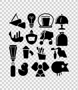 A vector silhouette image of a Black Filled Icons Set with a white backgroun Illustrazione stock