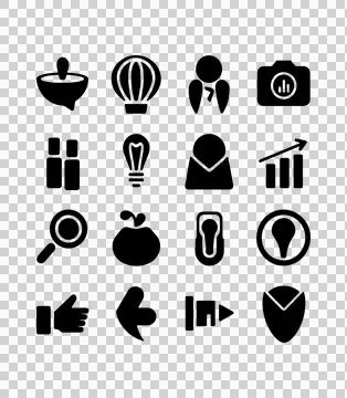 A vector silhouette image of a Black Filled Icons Set with a white backgroun Stock-Illustration