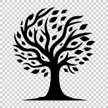 A vector silhouette image of a tree icon with a transparent background Stock Illustration