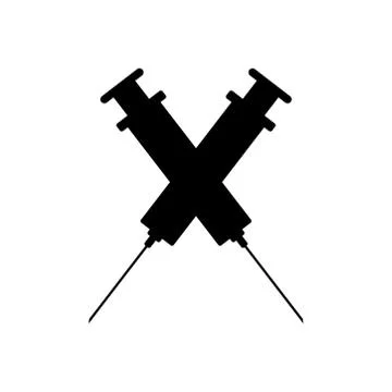 Vector silhouette of injection on white background. Symbol of medical and hea Stock Illustration