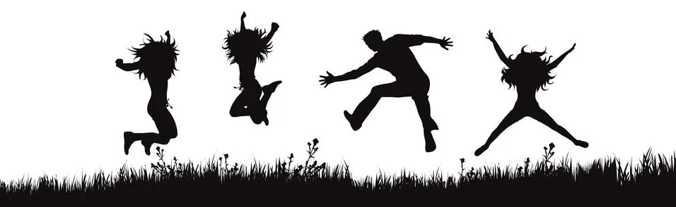 Vector silhouette of jumping people on white background. Symbol of man, woman Stock Illustration