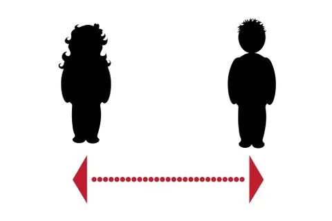 Vector silhouette of keep distance with anonymous people. Stock Illustration