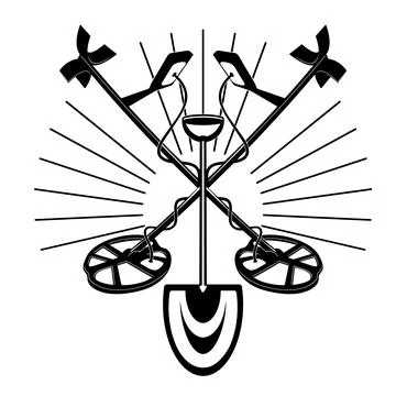 Vector silhouette logo of a treasure digger searching for ancient coins under Stock Illustration