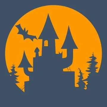 Vector silhouette magic castle halloween on the moon Stock Illustration