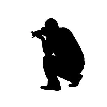 Vector silhouette of a man with a camera on a white background. Stock Illustration