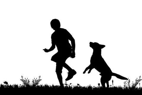 Vector silhouette of a man with a dog. Stock Illustration