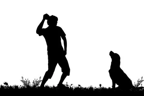 Vector silhouette of a man with a dog. Stock Illustration