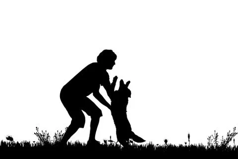 Vector silhouette of a man with a dog. Stock Illustration