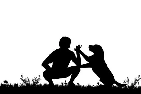 Vector silhouette of a man with a dog. Stock Illustration
