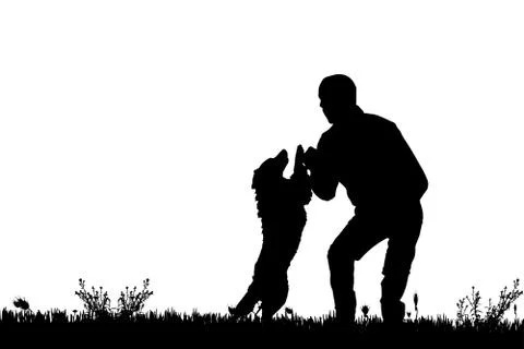 Vector silhouette of a man with a dog. Stock Illustration