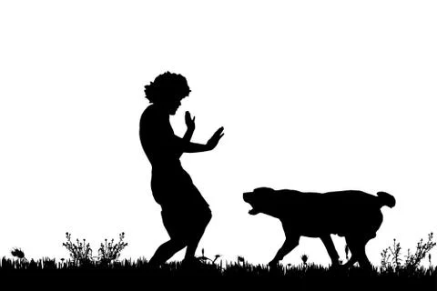 Vector silhouette of a man with a dog. Stock Illustration