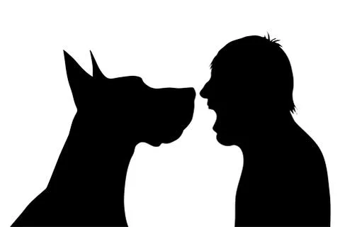 Vector silhouette of man with dog. Stock Illustration