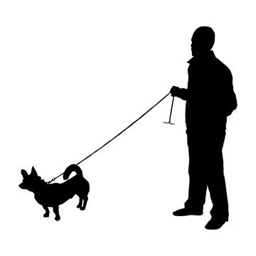 Vector silhouette of a man with a dog on a white background. Stock Illustration