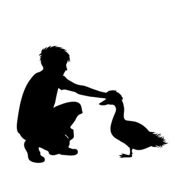 Vector silhouette of man with goose on white background. Symbol of animal and Stock Illustration