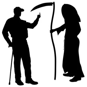 Vector silhouette of a man with the Grim Reaper. Stock Illustration